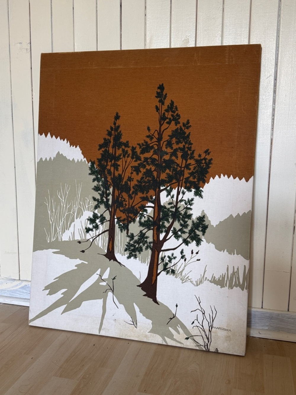 Rust and Green Scenic Tree Fabric Wall Art